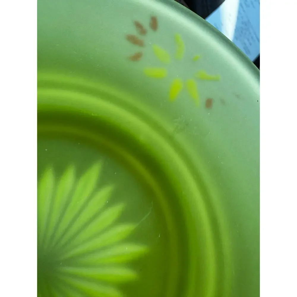 Vintage Uranium Vaseline Glass Plate Frosted Satin Yellow Green Starburst